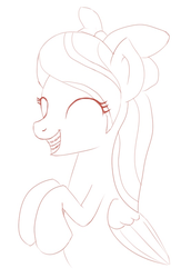 Size: 554x806 | Tagged: safe, artist:anonymous, flitter, g4, bow, braces, drawthread, eyes closed, female, hair bow, monochrome, smiling, solo