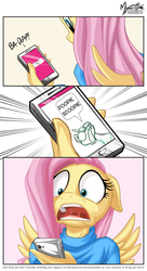 Size: 556x1024 | Tagged: safe, artist:mysticalpha edits, artist:pikapetey, fluttershy, anthro, g4, fluttershy's phone, meme, open mouth, phone, poopie scoopie, shocked