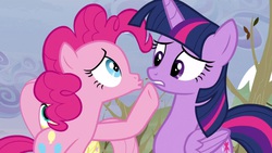 Size: 1677x943 | Tagged: safe, screencap, pinkie pie, twilight sparkle, alicorn, pony, g4, my little pony: friendship is magic, tanks for the memories, awkward moment, female, kissy face, mare, traumatized fluttershy, twilight sparkle (alicorn)