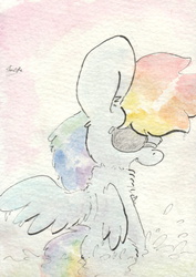 Size: 695x982 | Tagged: safe, artist:slightlyshade, rainbow dash, g4, female, solo, sunglasses, traditional art