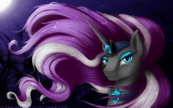 Size: 1668x1043 | Tagged: safe, artist:g-glory, nightmare rarity, g4, female, moon, solo
