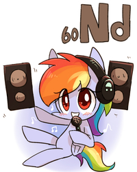 Size: 800x1000 | Tagged: safe, artist:joycall6, part of a set, rainbow dash, series:joycall6's periodic table, g4, eye clipping through hair, female, headphones, hoof hold, microphone, music notes, neodymium, periodic table, singing, solo, speaker