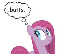 Size: 300x270 | Tagged: safe, artist:ventious, pinkie pie, earth pony, pony, g4, butts, pinkamena diane pie, simple background, solo, thought bubble, transparent background