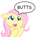 Size: 128x128 | Tagged: safe, artist:ventious, fluttershy, pegasus, pony, g4, :o, butts, dialogue, explicit source, female, floppy ears, mare, open mouth, picture for breezies, simple background, solo, speech bubble, transparent background