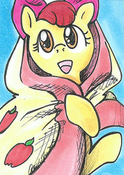 Size: 375x527 | Tagged: safe, artist:asiamartinez, apple bloom, g4, blanket, cloak, clothes, traditional art