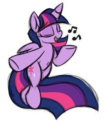 Size: 1200x1400 | Tagged: safe, artist:ramott, twilight sparkle, alicorn, pony, g4, belly button, bipedal, female, mare, music notes, simple background, singing, solo, twilight sparkle (alicorn), white background