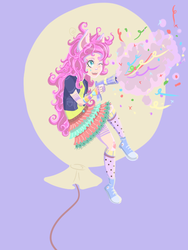 Size: 453x604 | Tagged: safe, artist:talantedidiot, pinkie pie, human, g4, clothes, converse, eared humanization, female, humanized, party cannon, skirt, solo