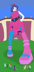 Size: 1821x3866 | Tagged: safe, artist:final7darkness, drama letter, fluttershy, pinkie pie, rainbow dash, rarity, spike, tennis match, twilight sparkle, watermelody, dog, equestria girls, g4, life is a runway, my little pony equestria girls: rainbow rocks, boots, canterlot high, clothes, denim skirt, giantess, hand on hip, heart, macro, open mouth, pointing, request, requested art, sandals, size difference, skirt, spike the dog, stockings, students, thigh highs