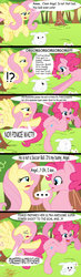 Size: 1024x3494 | Tagged: safe, artist:killkatt, angel bunny, fluttershy, pinkie pie, g4, abuse, and then comes a giant fist, angelbuse, animal abuse, comic, crying, dialogue, fluffy angel, fur, kicking, mermaid man and barnacle boy iv, reference, spongebob squarepants