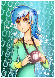 Size: 2110x3000 | Tagged: safe, artist:annie-aya, artist:vocalmaker, color edit, edit, lyra heartstrings, human, g4, camera, colored, female, high res, humanized, solo