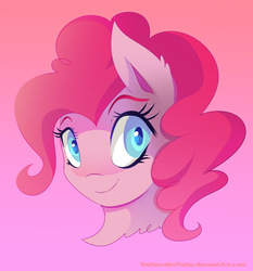 Size: 2368x2544 | Tagged: safe, artist:thenornonthego, pinkie pie, earth pony, pony, g4, bust, female, gradient background, high res, looking at you, mare, portrait, smiling, solo