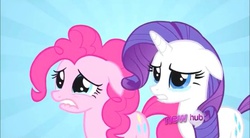 Size: 960x528 | Tagged: safe, screencap, pinkie pie, rarity, g4, putting your hoof down