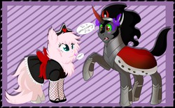 Size: 1280x795 | Tagged: safe, king sombra, oc, oc:fluffle puff, g4, :p, abstract background, clothes, maid, raised hoof, sombra eyes, tongue out