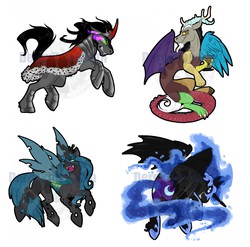 Size: 1280x1266 | Tagged: safe, discord, king sombra, nightmare moon, queen chrysalis, g4, watermark