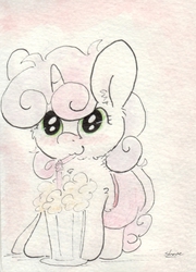 Size: 663x922 | Tagged: safe, artist:slightlyshade, sweetie belle, g4, cute, female, milkshake, solo, traditional art