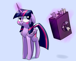 Size: 1280x1024 | Tagged: safe, artist:underpable, twilight sparkle, alicorn, pony, g4, :t, blushing, computer, cute, female, floppy ears, magic, mare, money, nose wrinkle, scrunchy face, solo, steam sale, telekinesis, twilight sparkle (alicorn)