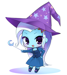 Size: 700x784 | Tagged: safe, artist:weiliy, trixie, equestria girls, g4, chibi, cute, diatrixes, female, hat, solo, wand, weiliy is trying to murder us, witch hat