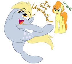Size: 1355x1200 | Tagged: safe, artist:january3rd, carrot top, derpy hooves, golden harvest, pegasus, pony, g4, backbend, dialogue, female, flexible, i have done nothing productive all day, mare, simple background, white background