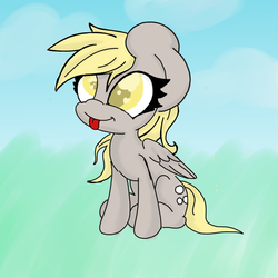Size: 1020x1020 | Tagged: safe, artist:titaniumquill, derpy hooves, pegasus, pony, g4, cute, female, mare, sitting, solo, tongue out