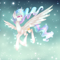 Size: 800x800 | Tagged: safe, artist:peaceouttopizza23, princess celestia, g4, ascension realm, eyes closed, female, princess celestia's special princess making dimension, solo, spread wings