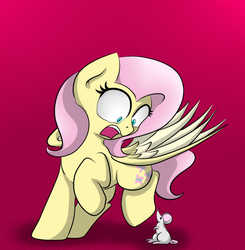 Size: 988x1009 | Tagged: safe, artist:alazak, fluttershy, mouse, g4, d:, female, scared, solo