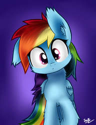 Size: 3000x3900 | Tagged: safe, artist:sheandog, rainbow dash, g4, confused, cute, dashabetes, female, floppy ears, fluffy, frown, head tilt, high res, looking at you, solo, wide eyes