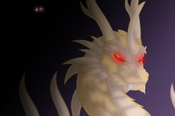 Size: 1252x832 | Tagged: safe, artist:faith-wolff, kaiju, fanfic:the bridge, crossover, fanfic art, glowing eyes, godzilla (series), grand king ghidorah, gyaos, hyper gyaos, king ghidorah, male, red eyes