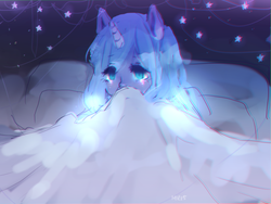 Size: 1280x960 | Tagged: safe, artist:marinakirby, princess luna, anthro, g4, ambiguous facial structure, bed, chromatic aberration, crying, female, solo