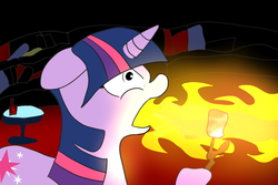 Size: 1800x1200 | Tagged: safe, artist:neoink, twilight sparkle, friendship is magic, g4, female, fire, fire breath, hot sauce, marshmallow, solo