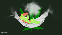 Size: 1920x1080 | Tagged: safe, tree hugger, g4, 420, drugs, hammock, marijuana, marijuana leaf, smoke, tree stoner