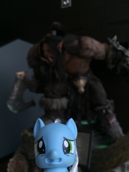 Size: 960x1280 | Tagged: safe, orc, behind you, bootleg, concerned pony, irl, photo, toy, warcraft