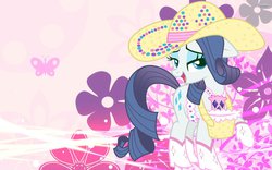 Size: 1024x640 | Tagged: dead source, safe, artist:galaxy-timelord, artist:kooner-cz, rarity, g4, clothes, female, hat, rhinestone rarihick, solo, wallpaper