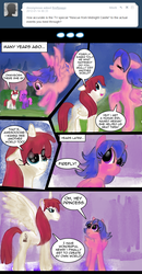 Size: 662x1276 | Tagged: safe, artist:prismaya, baby ember (g1), firefly, oc, oc:fausticorn, g1, ask, comic, firefly says, tumblr