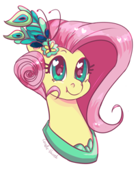 Size: 2423x3000 | Tagged: safe, artist:corelle-vairel, fluttershy, pony, g4, make new friends but keep discord, alternate hairstyle, bust, clothes, cute, dress, female, gala dress, heart eyes, high res, looking at you, mare, portrait, shyabetes, solo, wingding eyes