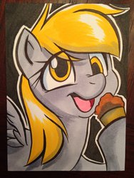 Size: 1024x1365 | Tagged: safe, artist:joshuadraws, derpy hooves, pegasus, pony, g4, female, mare, muffin, solo, traditional art