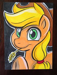 Size: 1024x1365 | Tagged: safe, artist:joshuadraws, applejack, g4, female, solo, straw, traditional art