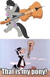 Size: 635x960 | Tagged: safe, artist:xebck, octavia melody, g4, slice of life (episode), backwards cutie mark, cello, el kabong, hanna barbera, meme, musical instrument, quick draw mcgraw, that's my x