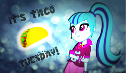 Size: 1336x768 | Tagged: safe, artist:mixiepie, artist:twilightanddashie, sonata dusk, equestria girls, g4, my little pony equestria girls: rainbow rocks, cute, glowing, solo, taco, taco tuesday, vector, wallpaper