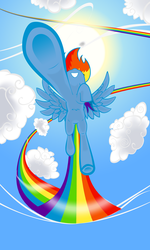 Size: 1952x3264 | Tagged: safe, artist:cornflexen, rainbow dash, g4, cloud, cloudy, female, flying, rainbow trail, solo, underhoof