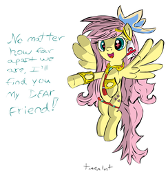 Size: 1314x1348 | Tagged: safe, artist:tiarawhy, fluttershy, g4, crossover, female, flying, friendship, nia teppelin, solo, tengen toppa gurren lagann