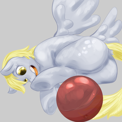 Size: 900x900 | Tagged: safe, artist:largekitchenmatches, derpy hooves, pegasus, pony, g4, ball, butt, dock, featureless crotch, female, mare, plot, underhoof