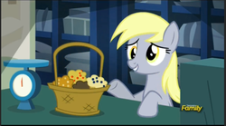 Size: 993x553 | Tagged: safe, screencap, derpy hooves, pegasus, pony, g4, slice of life (episode), female, mare, muffin, solo