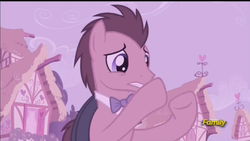Size: 979x551 | Tagged: safe, screencap, doctor whooves, time turner, earth pony, pony, g4, slice of life (episode), bowtie, male, solo, stallion, vinyl vision