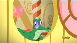 Size: 975x549 | Tagged: safe, screencap, gummy, alligator, reptile, g4, slice of life (episode), big lipped alligator moment, gummy the deep thinker, male, solo