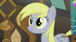 Size: 496x277 | Tagged: safe, screencap, derpy hooves, pegasus, pony, g4, slice of life (episode), animated, cute, derpabetes, derpy being derpy, discovery family, discovery family logo, facehoof, female, head shake, mare, scrunchy face, solo