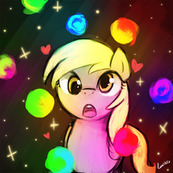 Size: 750x750 | Tagged: safe, artist:lumineko, derpy hooves, pegasus, pony, g4, slice of life (episode), :o, cute, derpabetes, female, flameless fireworks, heart, mare, open mouth, solo, that was fast