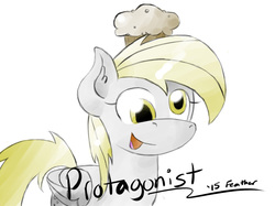 Size: 1067x800 | Tagged: safe, artist:feather, derpy hooves, pegasus, pony, g4, slice of life (episode), female, mare, muffin, solo