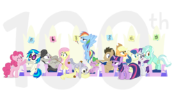 Size: 1350x750 | Tagged: safe, artist:dm29, applejack, bon bon, derpy hooves, dj pon-3, doctor whooves, fluttershy, lyra heartstrings, octavia melody, pinkie pie, rainbow dash, rarity, spike, sweetie drops, time turner, twilight sparkle, vinyl scratch, alicorn, earth pony, pegasus, pony, unicorn, g4, slice of life (episode), the cutie map, background six, female, male, mare, muffin, simple background, stallion, that was fast, transparent background, twilight sparkle (alicorn)