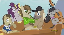 Size: 1277x708 | Tagged: safe, screencap, crafty crate, dance fever, davenport, hugh jelly, octavia melody, earth pony, pony, g4, slice of life (episode), female, male, mare, out of context, stallion