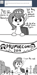 Size: 660x1356 | Tagged: safe, artist:tjpones, oc, oc only, oc:brownie bun, horse wife, ask, monochrome, solo, toy, tumblr